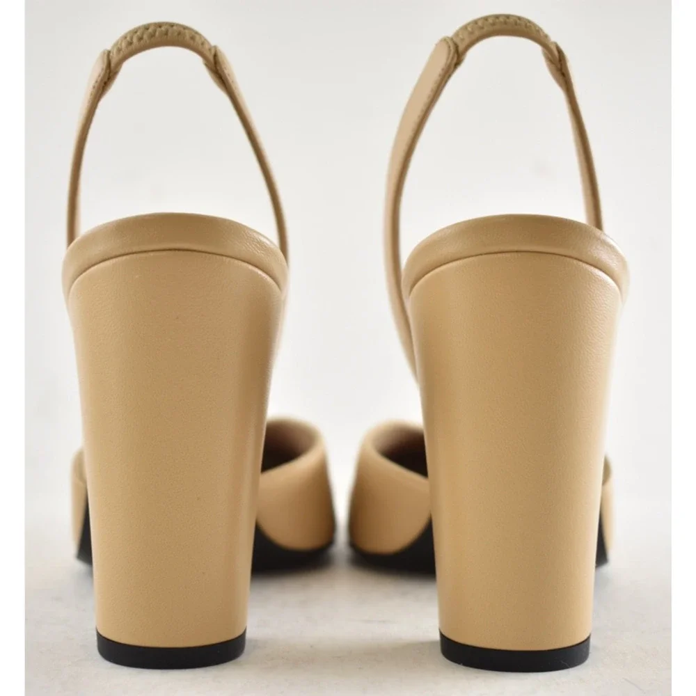 Chanel 26S Blazy Beige Black Square Toe Sling CC Slingback Block Heel Pump 37 - Picture 16 of 16